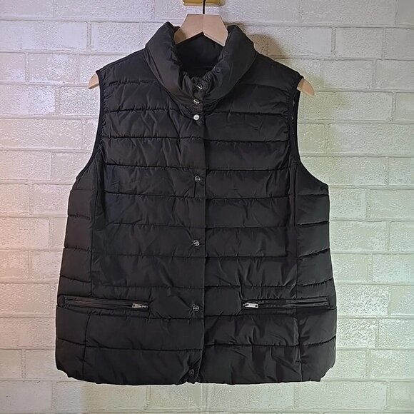 DNKY Women's Black Button-Down Puffer Vest Size Large - Picture 1 of 6